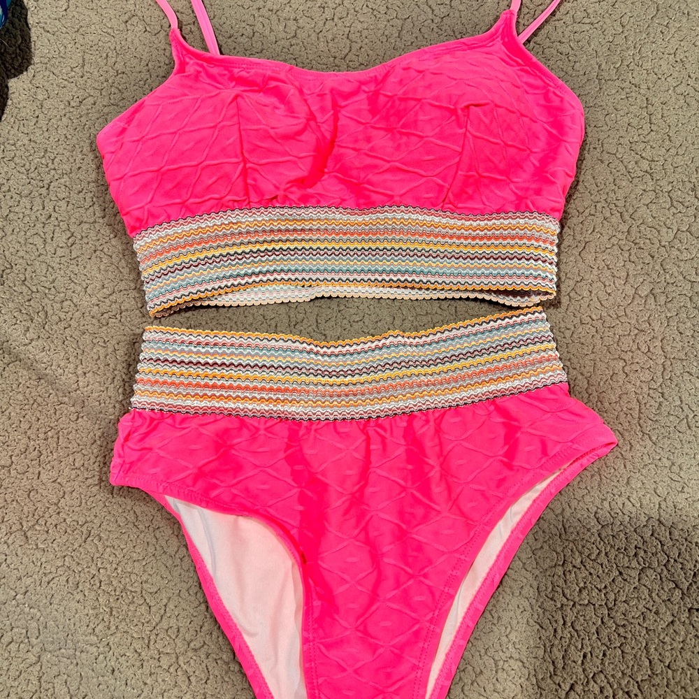 Cupshe Pink Bikini with Multicolor Stripes